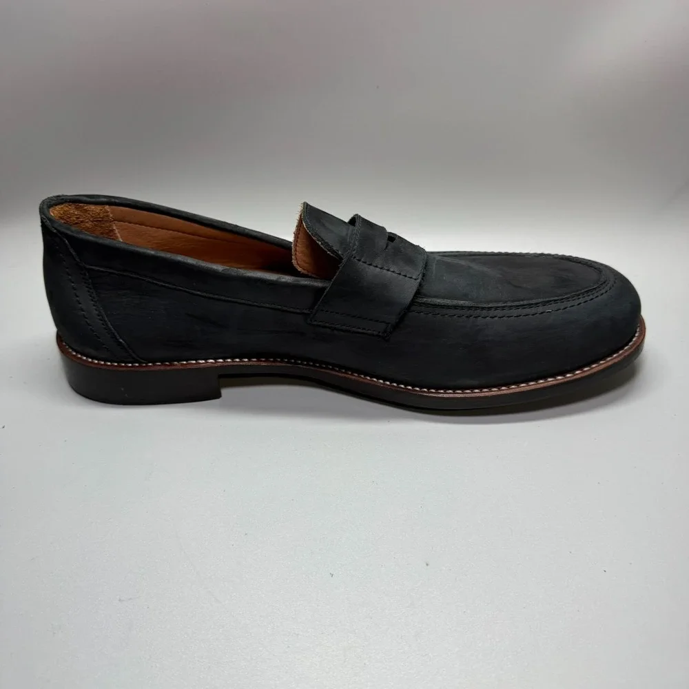 Adelante Shoe Co The Luca Men's Leather Penny Loafers Black Nubuck Leather 13EEE